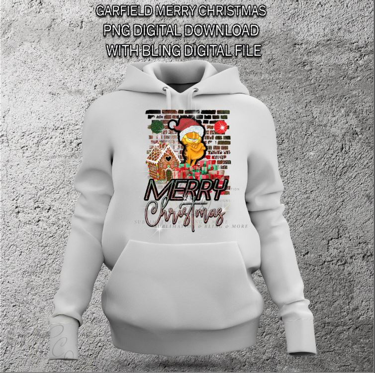 Garfield Merry Christmas SUB AND BLING SS6 & SS10 RHINESTONE DIGITAL FILE