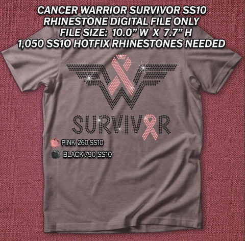 CANCER WARRIOR AWARENESS SURVIVOR SS10 RHINESTONE DIGITAL FILE