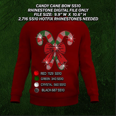 CHRISTMAS Candy Cane Bow SS10 RHINESTONE DIGITAL FILE