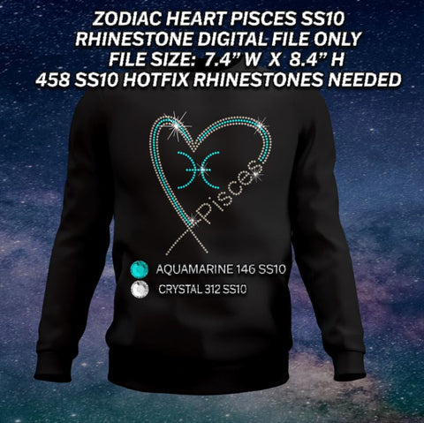 ZODIAC HEART PISCES SS10 RHINESTONE DIGITAL FILE