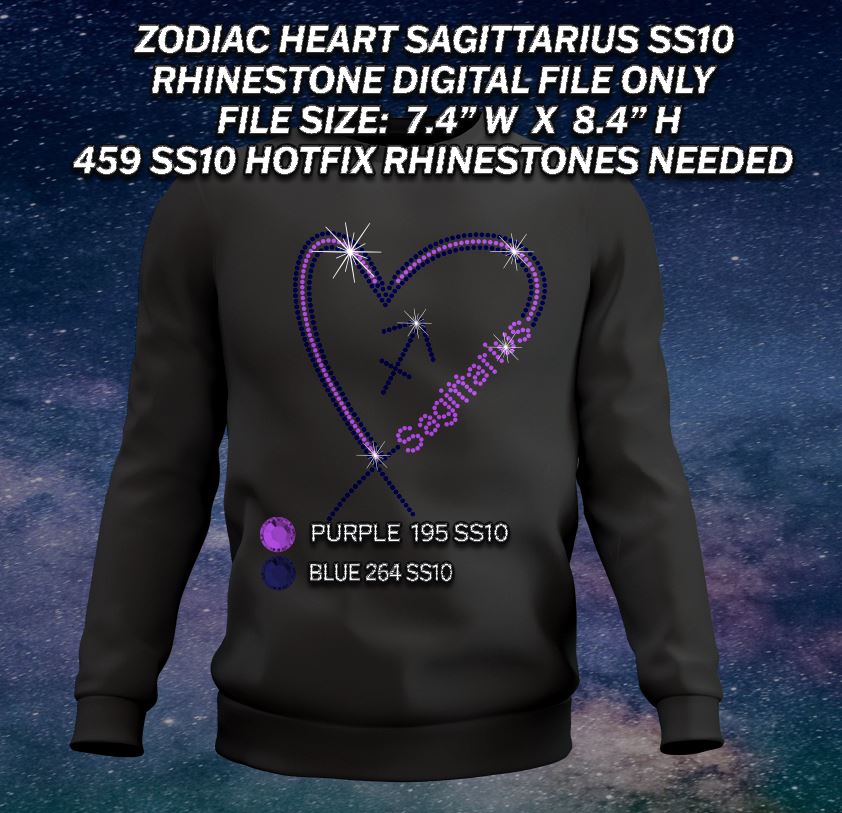 ZODIAC HEART SAGITTARIUS SS10 RHINESTONE DIGITAL FILE