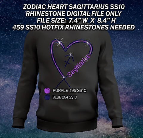 ZODIAC HEART SAGITTARIUS SS10 RHINESTONE DIGITAL FILE