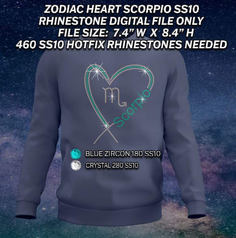 ZODIAC HEART SCORPIO SS10 RHINESTONE DIGITAL FILE