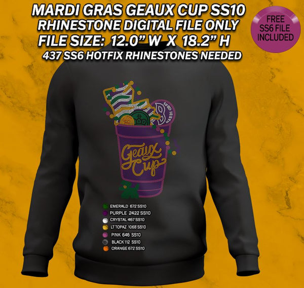 Mardi Gras Geaux Cup SS10 RHINESTONE DIGITAL FILE (BONUS SS6 FILE)
