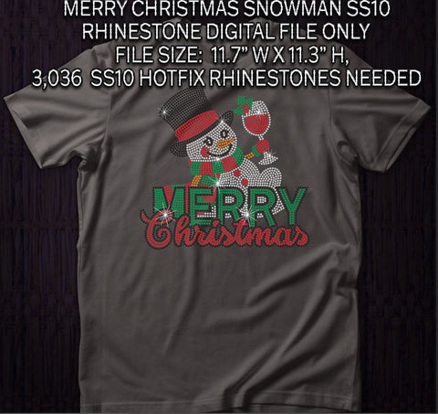 Merry Christmas Snowman SS10 RHINESTONE DIGITAL FILE Bonus File with NO CUP