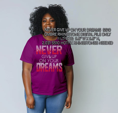 NEVER GIVE UP  SS10 RHINESTONE DIGITAL FILE