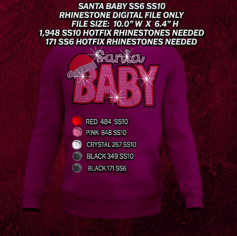 SANTA BABY SS6 SS10 RHINESTONE DIGITAL FILE BONUS OMBRE FILE INCLUDED