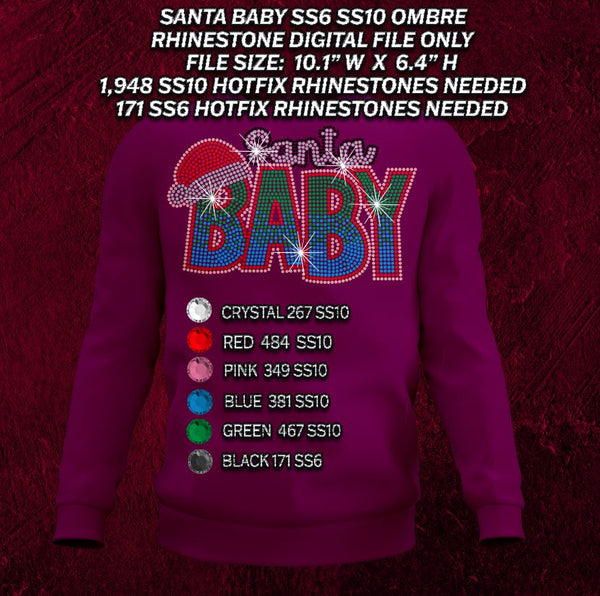 SANTA BABY SS6 SS10 RHINESTONE DIGITAL FILE BONUS OMBRE FILE INCLUDED