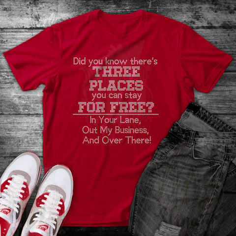 THREE PLACES FOR FREE IN YOUR LANE RHINESTONE DIGITAL FILE V2